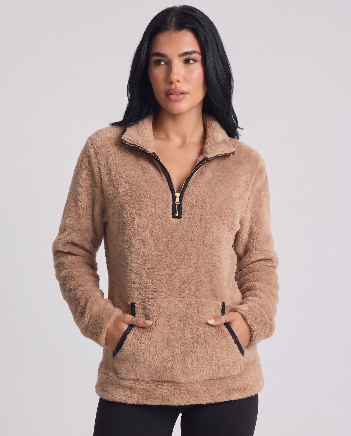 Ingrid | Women's Half-Zip Fuzzy Jumper with Kangaroo Pocket