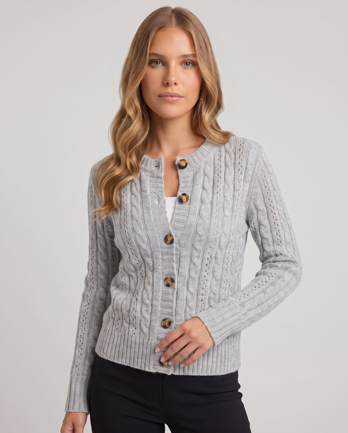 Caterina | Women's Button-Down Cable Knit Cardigan