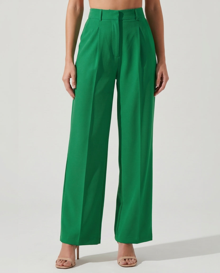 Paulina | Women's High-Waisted Wide Leg Trousers Pleated Front