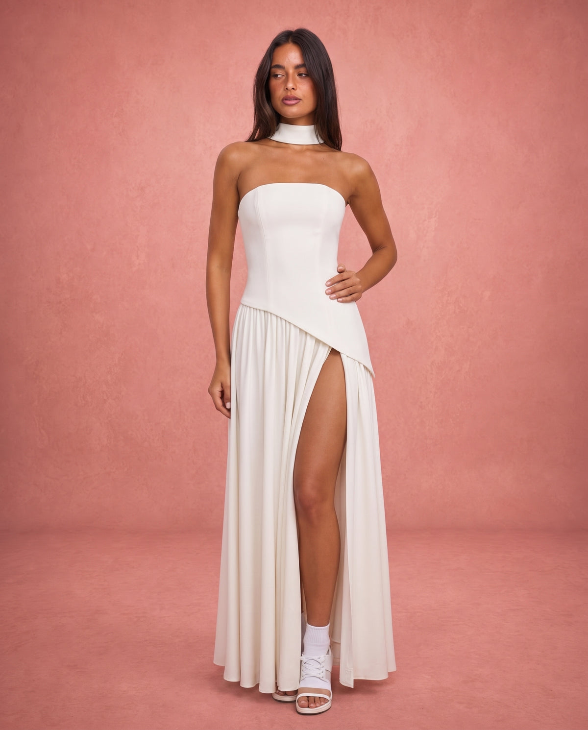 Violet | Satin-Feel Halter Neck Maxi Dress