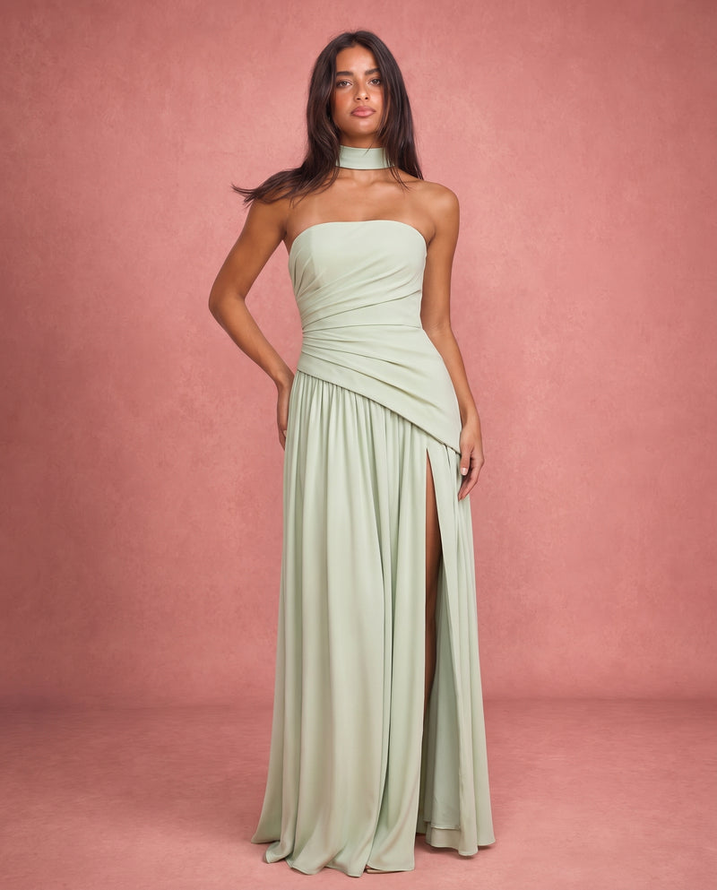 Violet | Satin-Feel Halter Neck Maxi Dress