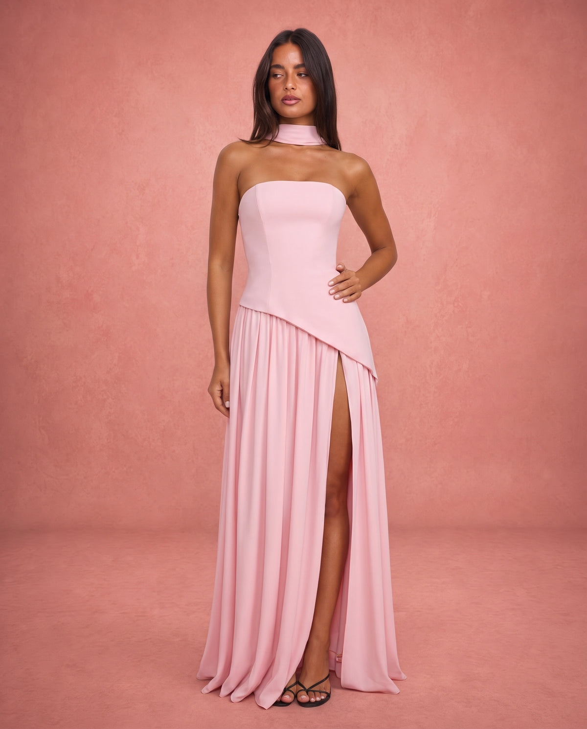 Violet | Satin-Feel Halter Neck Maxi Dress