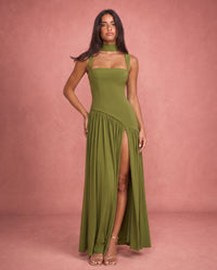 Violet | Satin-Feel Halter Neck Maxi Dress