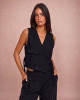 Mabel | Open Crochet Knit Tie-Front V-Neck Vest