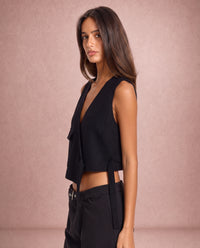 Mabel | Open Crochet Knit Tie-Front V-Neck Vest