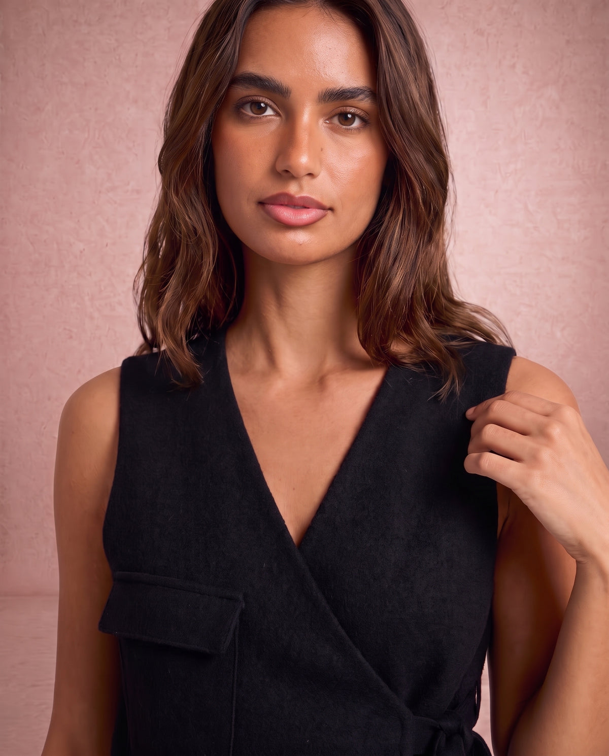 Mabel | Open Crochet Knit Tie-Front V-Neck Vest