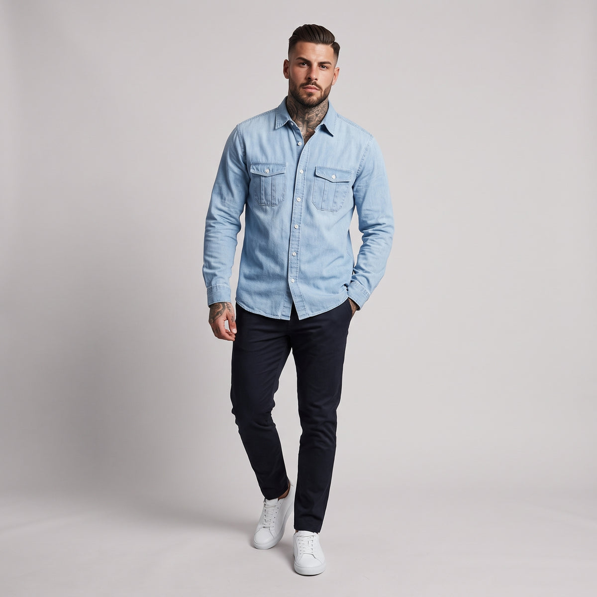 Tennyson | Men's Denim Shirt Long Sleeve Chest Pocket