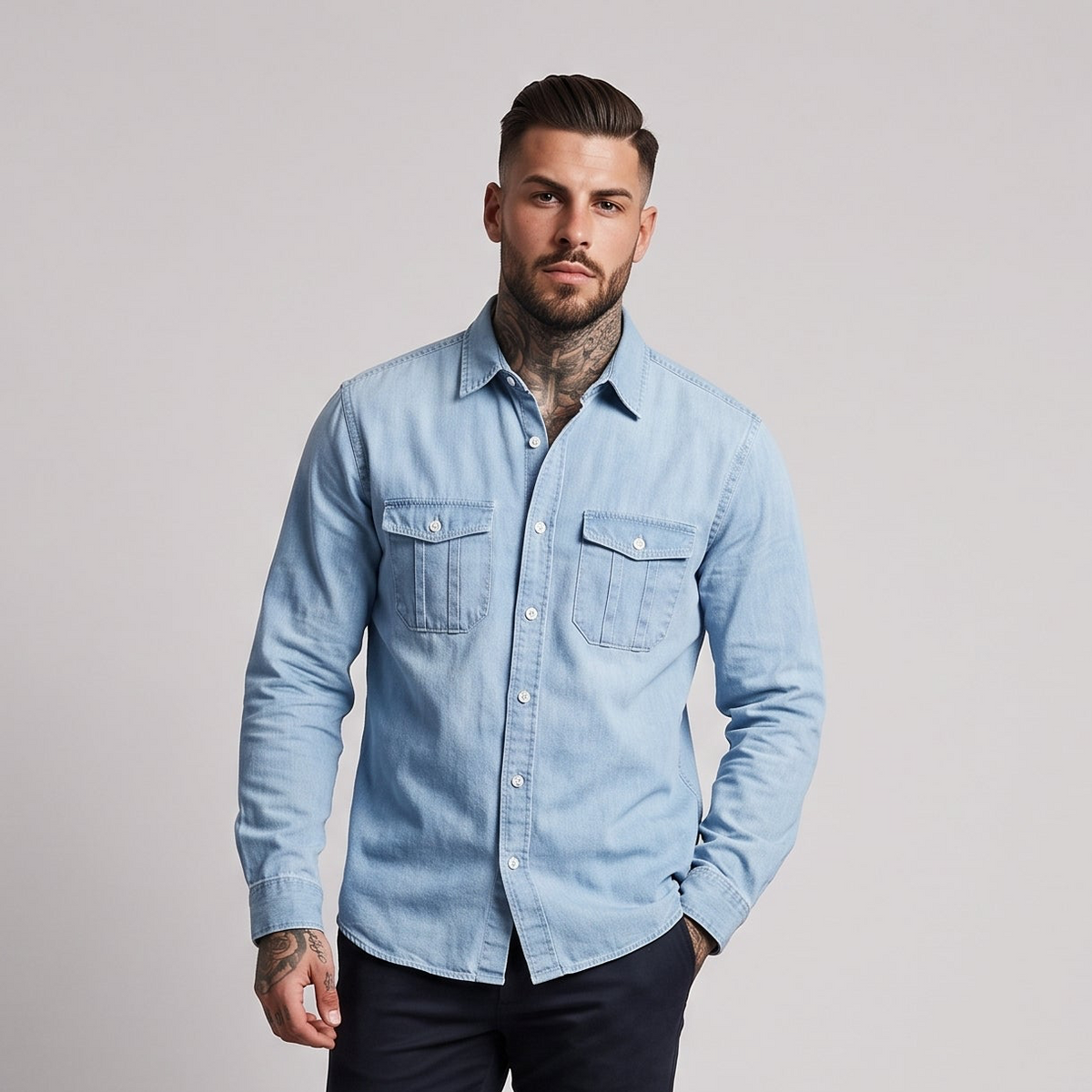 Tennyson | Men's Denim Shirt Long Sleeve Chest Pocket