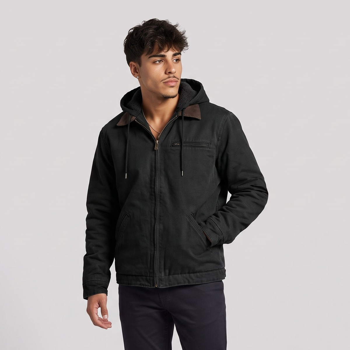 Trafford | Men's Fleece Lined Windbreaker Hooded Jacket