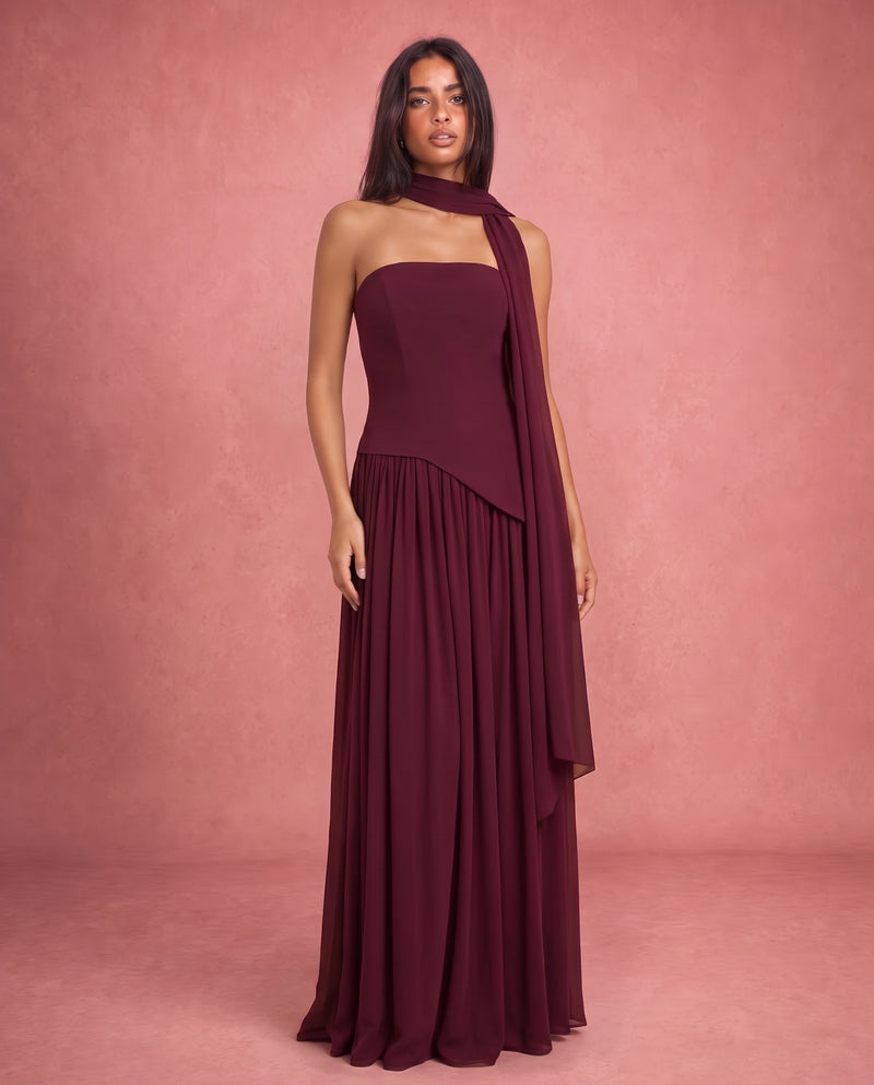 Violet | Satin-Feel Halter Neck Maxi Dress