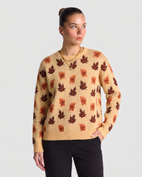Vesper | Women's Patterned Crewneck Jumper Khaki and Green