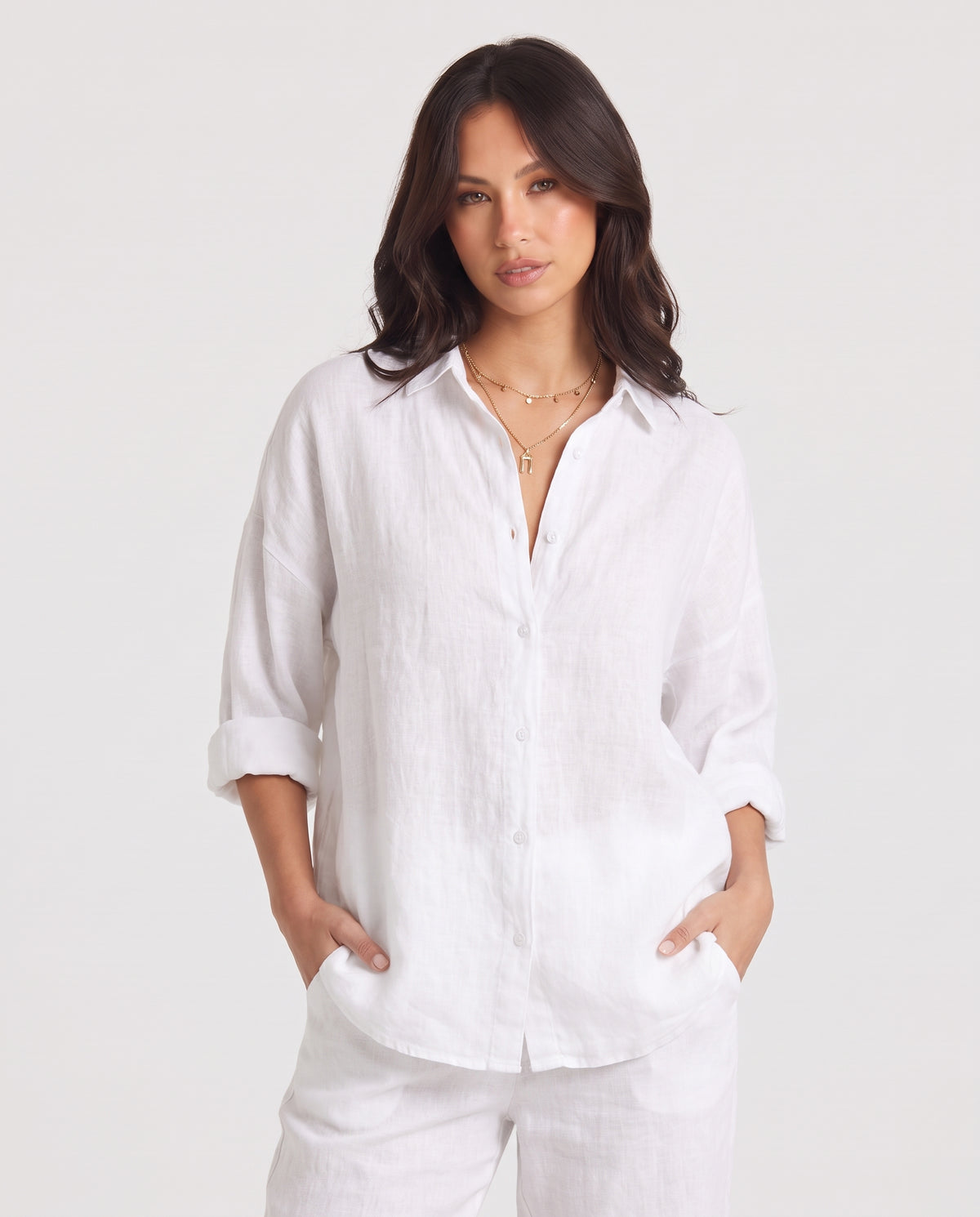 Vera | Women's Linen Button Down Blouse With Front Pockets