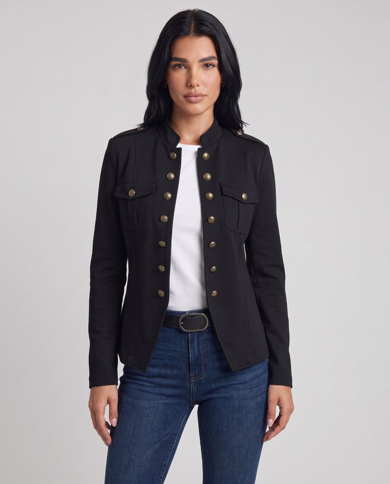 Carlotta | Women's Black Military Button Front Blouse