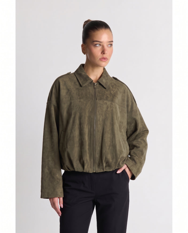 Adriana | Women's Cropped Oversized Jacket in Green and Brown