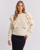 Elettra | Women's Ruffle Cable Knit Long Sleeve Jumper