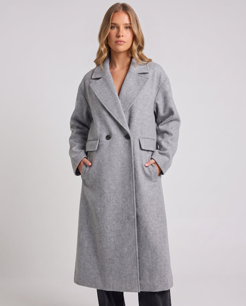 Morwenna | Women's Oversized Long Coat Grey Double-Breasted