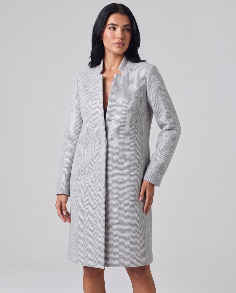 Idalia | Women's Collarless Long Coat in Light Grey and Dark Grey