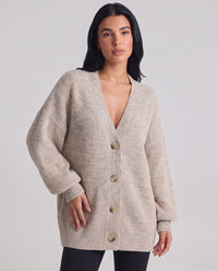 Doriane | Women's Oversized Button-Front Cardigan in Beige and Grey