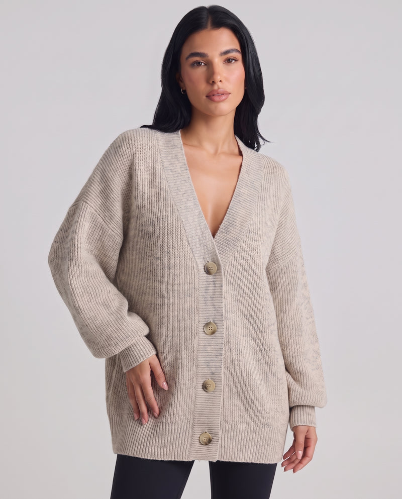 Doriane | Women's Oversized Button-Front Cardigan in Beige and Grey