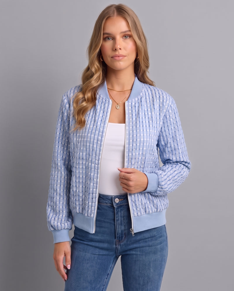 Ambrosine | Women's Light Blue Zip-Up Casual Bomber Jacket