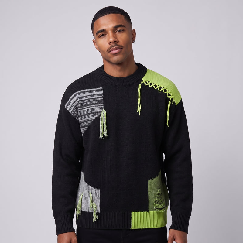 Huntley | Men's Patchwork Knit Crewneck Jumper