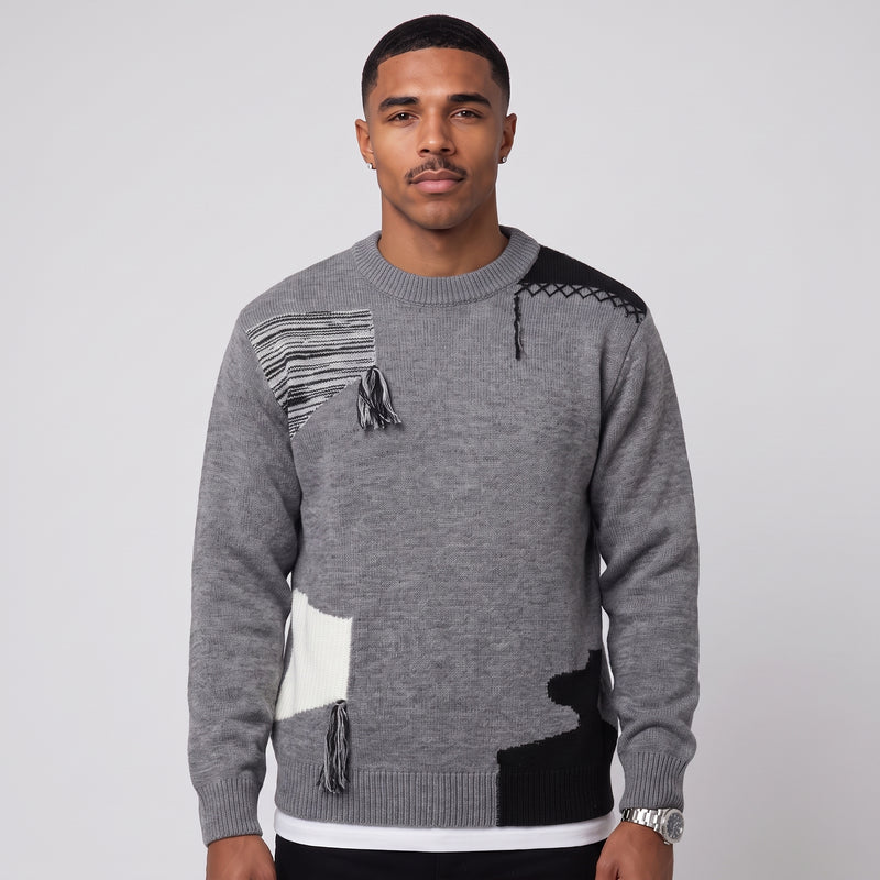 Huntley | Men's Patchwork Knit Crewneck Jumper