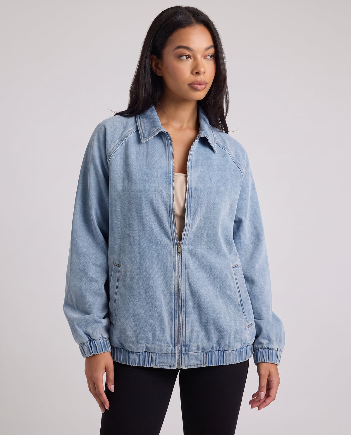 Daphne | Women's Zip-Up Bomber Jacket in Light Blue