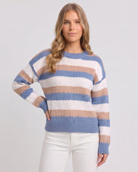 Emeline | Women's Striped Crew Neck Jumper Blue