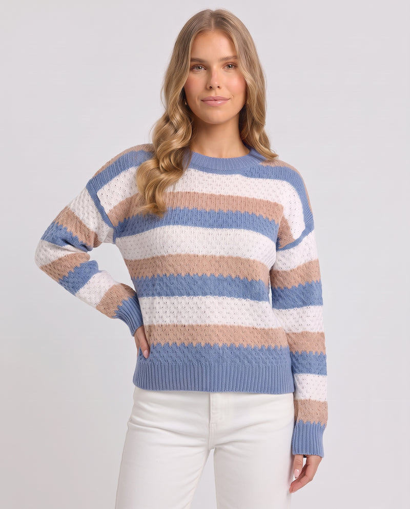 Emeline | Women's Striped Crew Neck Jumper Blue