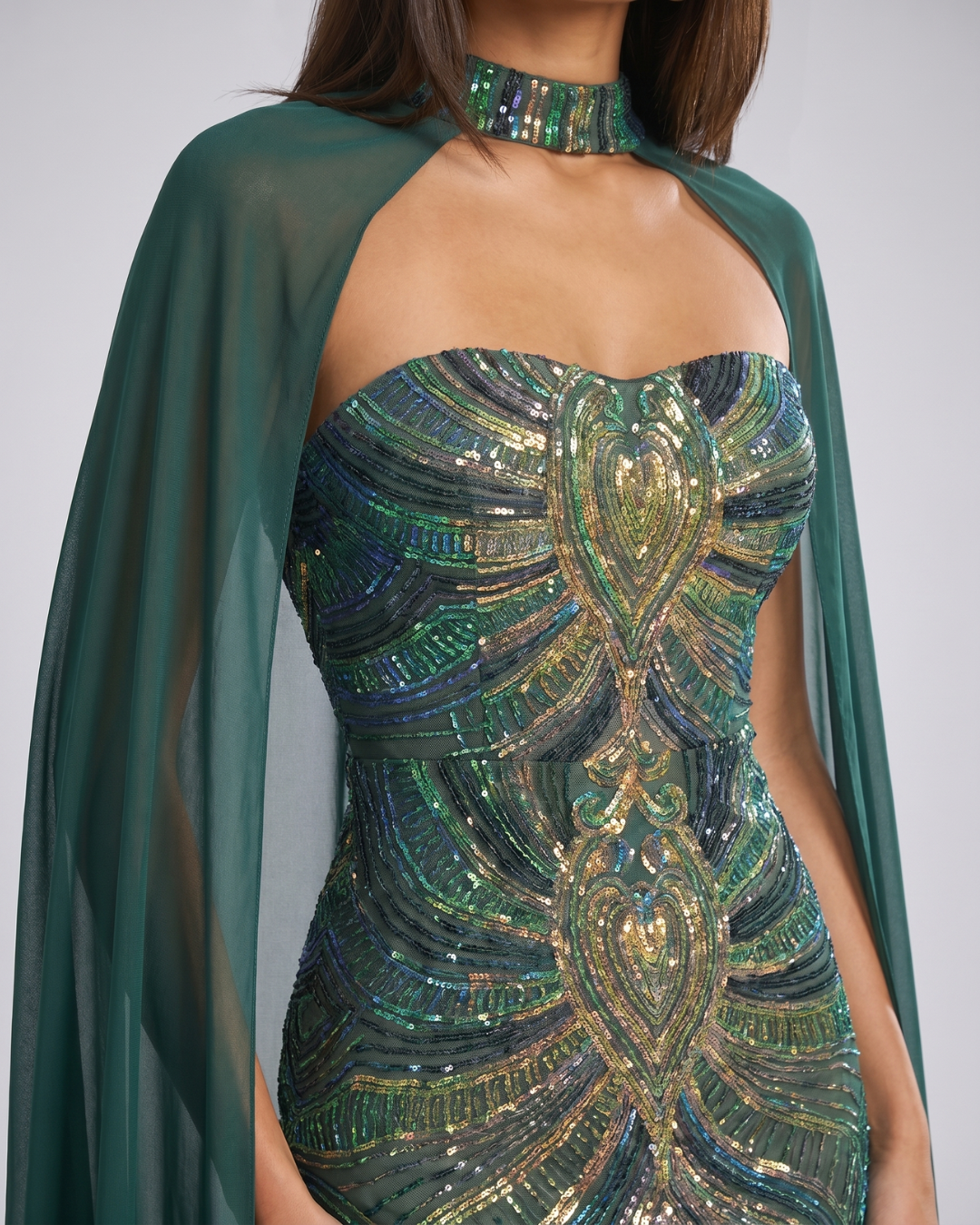 Marina | Sequin Cape Mermaid Evening Dress