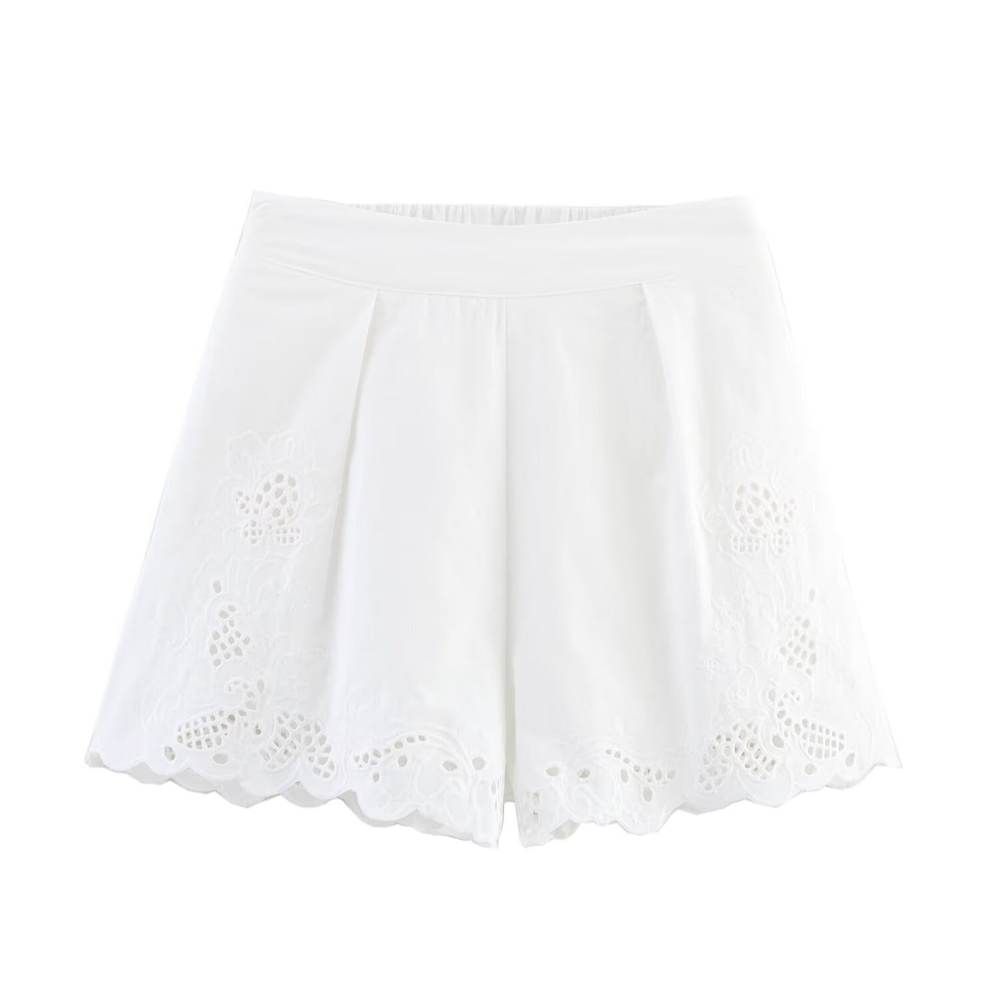 Sophie | Broderie Anglaise Scallop Hem A-Line Linen Shorts