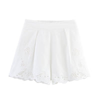 Sophie | Broderie Anglaise Scallop Hem A-Line Linen Shorts