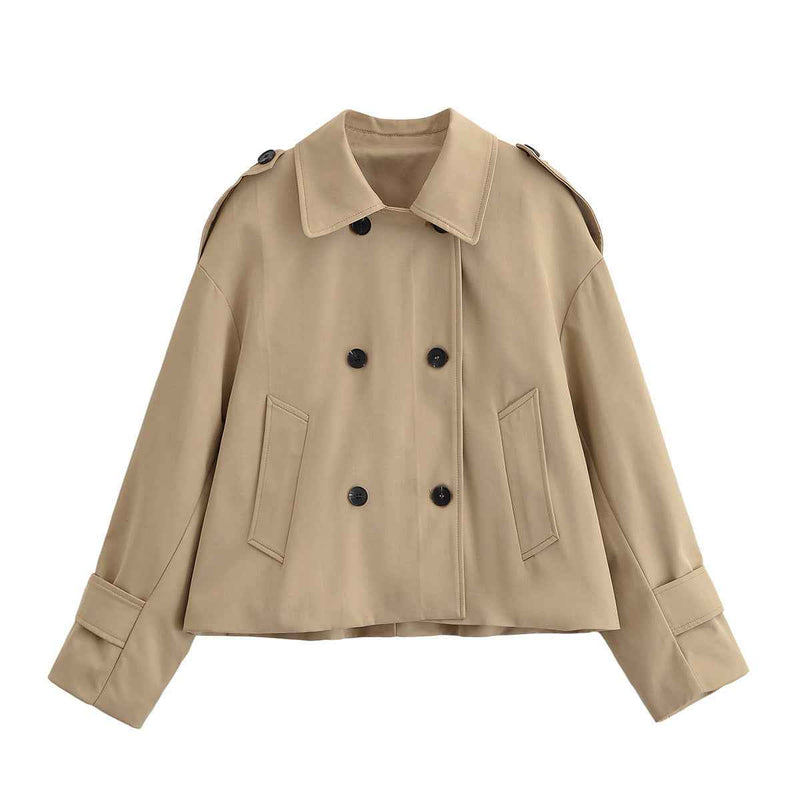 Sage | Casual Cropped Blazer Beige Double Breasted