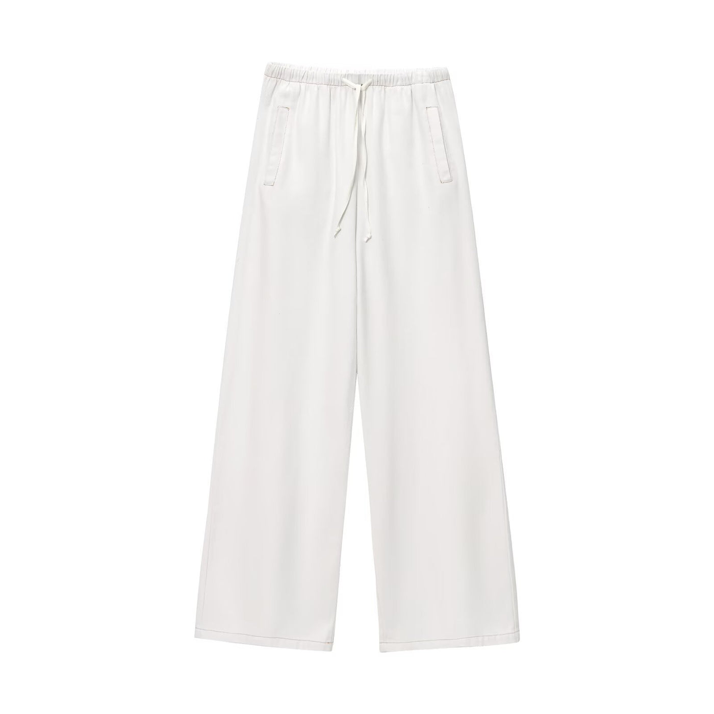 Willow | Drawstring Wide-Leg Cotton Trousers with Contrast Stitching