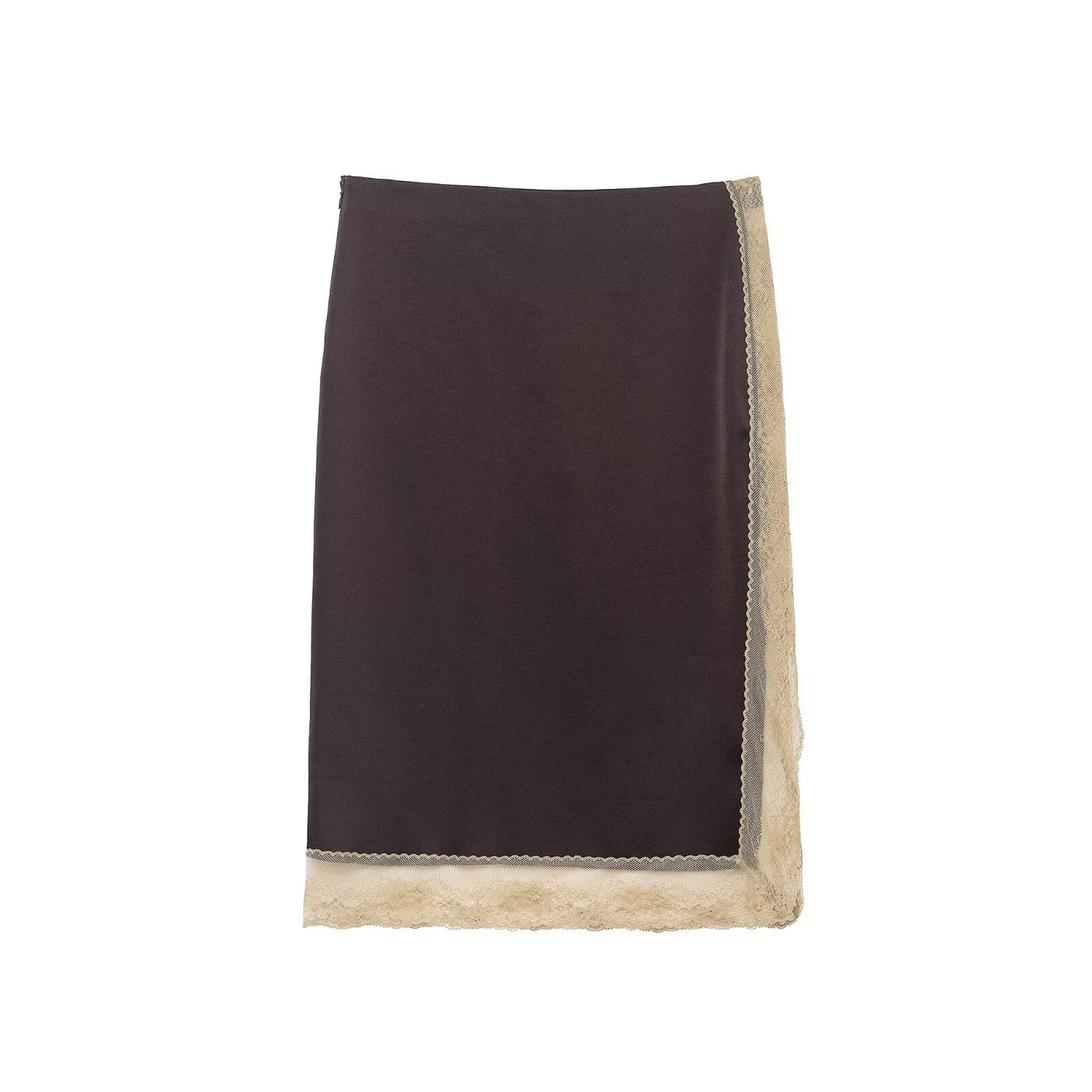 Gracie | Lace Trim Satin Midi Slip Skirt