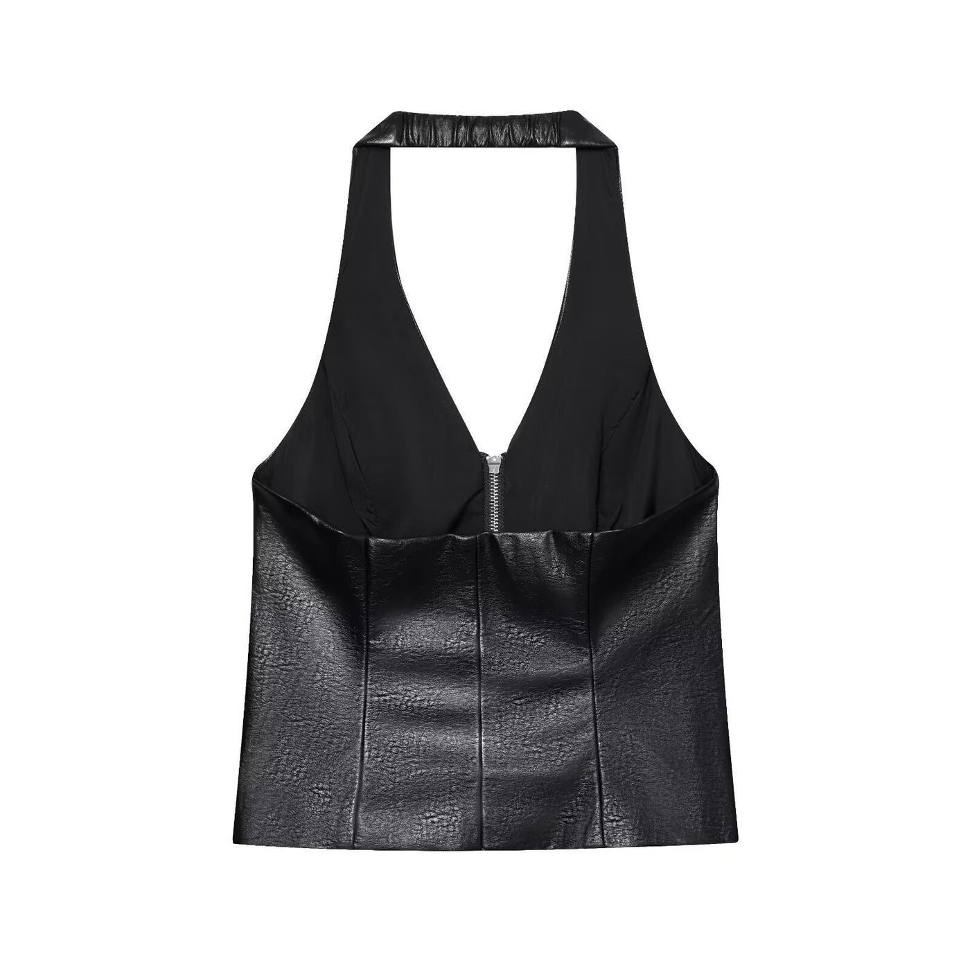 Arabella | Faux Leather Zip-Front Corset Halter Top