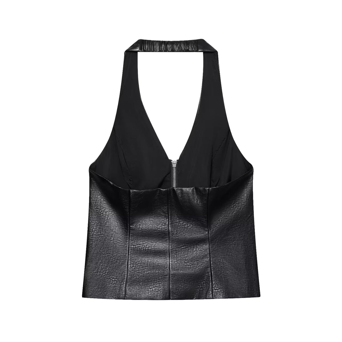 Arabella | Faux Leather Zip-Front Corset Halter Top