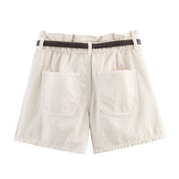 Megan | Paperbag Waist Cotton Shorts with Contrast Belt