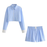 Eva | Striped Cotton Cropped Top Shorts Co-ord Set