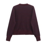 Marnie | Stripe Knit Button Front Crew Neck Cropped Cardigan