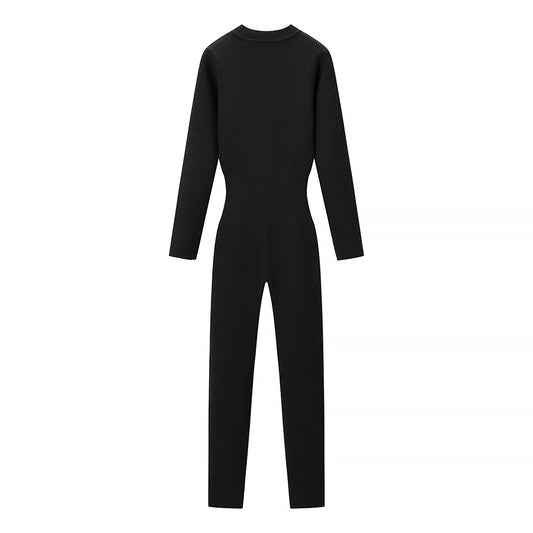 Romy | Casual Knitted Jumpsuit Black Long Sleeve