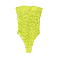 Elodie | Sweetheart Neck Strapless Fully Ruched Bodycon Jersey Tube Top in Yellow
