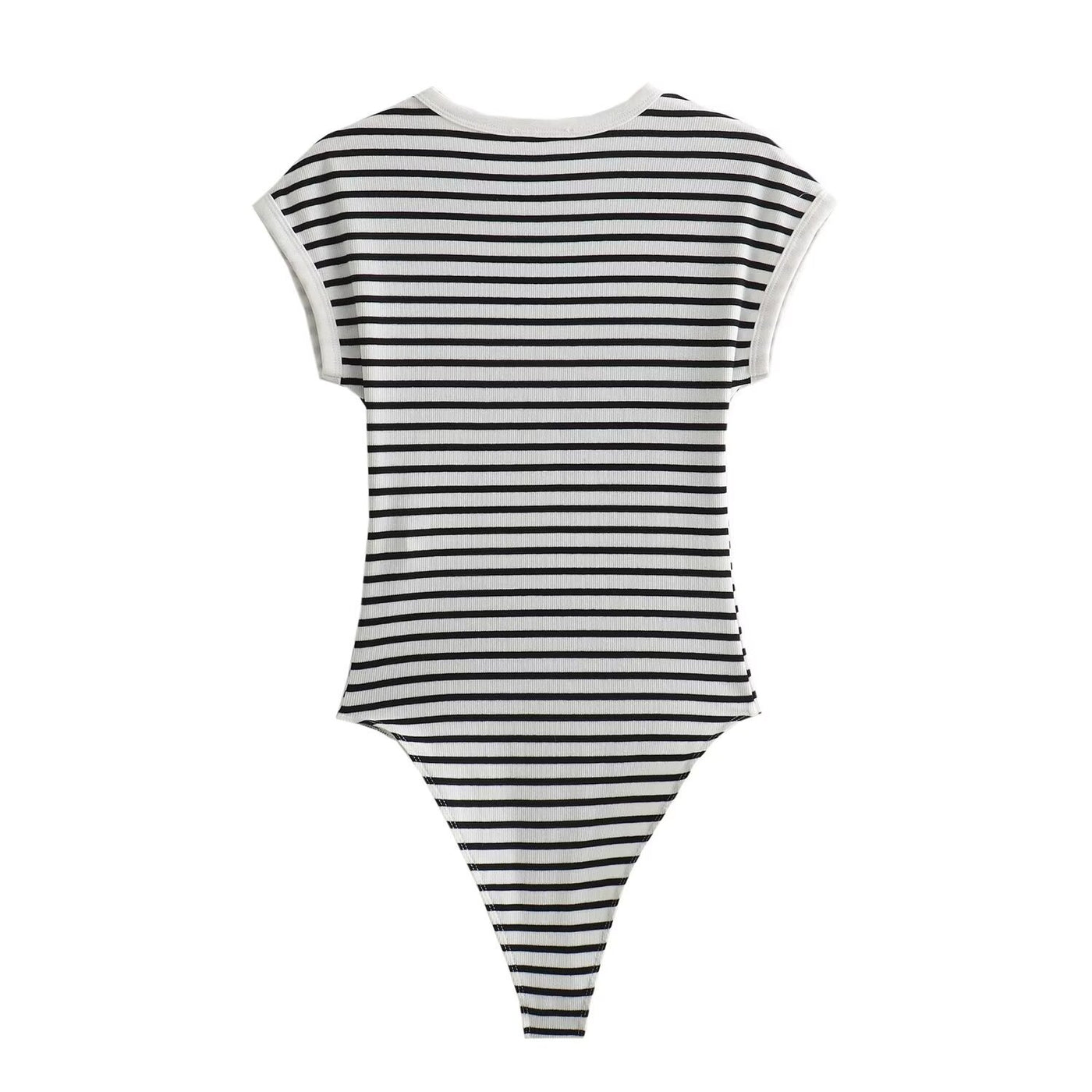 Bonnie | Monochrome Striped Fitted T-Shirt in Black
