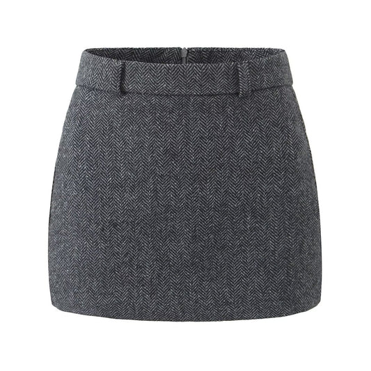 Mira | Mini Skirt Brown Tailored Fitted Herringbone