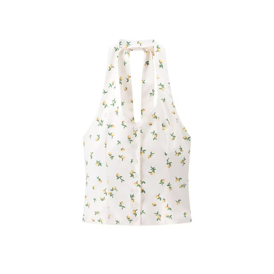 India | Floral Print Button-Front Halter Top