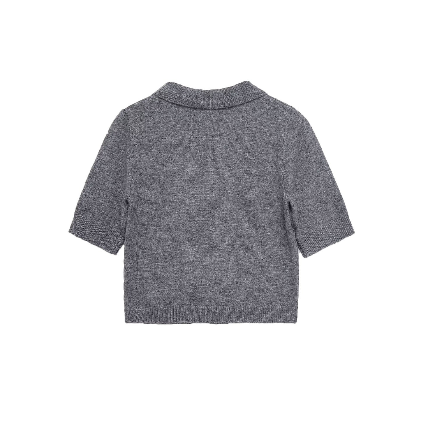 Grace | Gray Soft Knit Short Sleeve Polo Cardigan