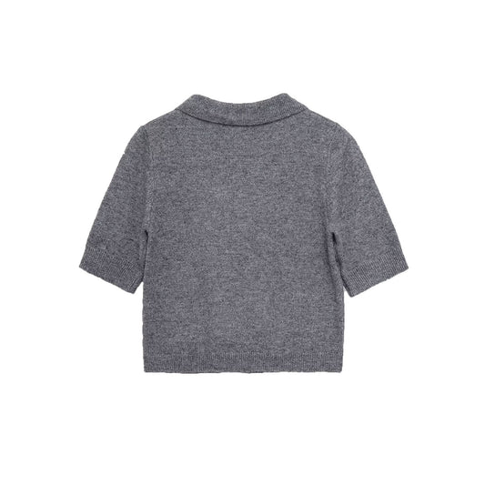 Grace | Gray Soft Knit Short Sleeve Polo Cardigan