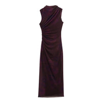 Tamara | Draped High Neck Side Ruching Sleeveless Bodycon Maxi Dress