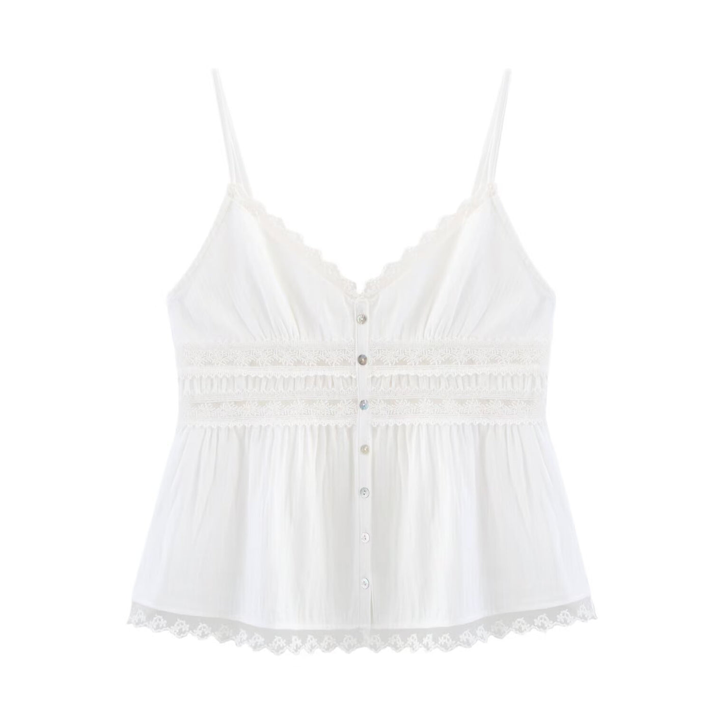 Pearl | Lace Trim Button-Front Peplum Cami Top