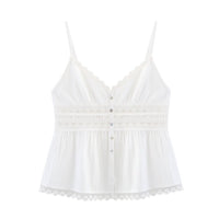 Pearl | Lace Trim Button-Front Peplum Cami Top